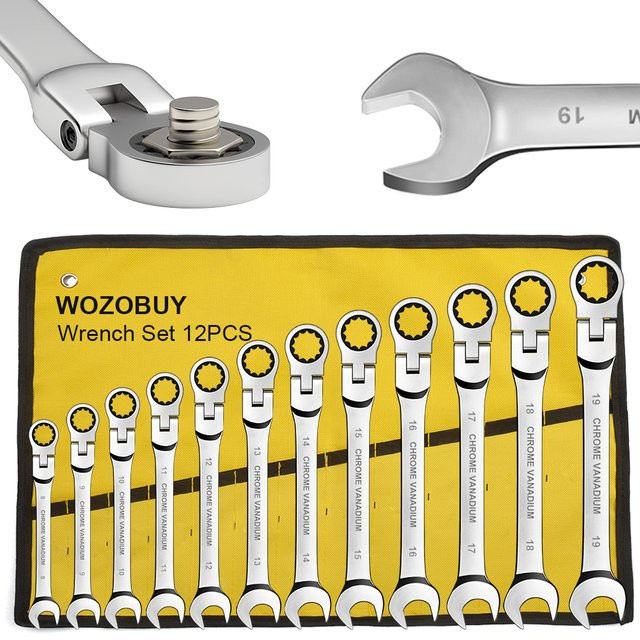 WOZOBUY Flexibles Ratschenschlüssel-Set mit Schwenkkopf in Silber, Metrisches Handwerkzeug für Auto- und Heimreparaturen - Bild 1