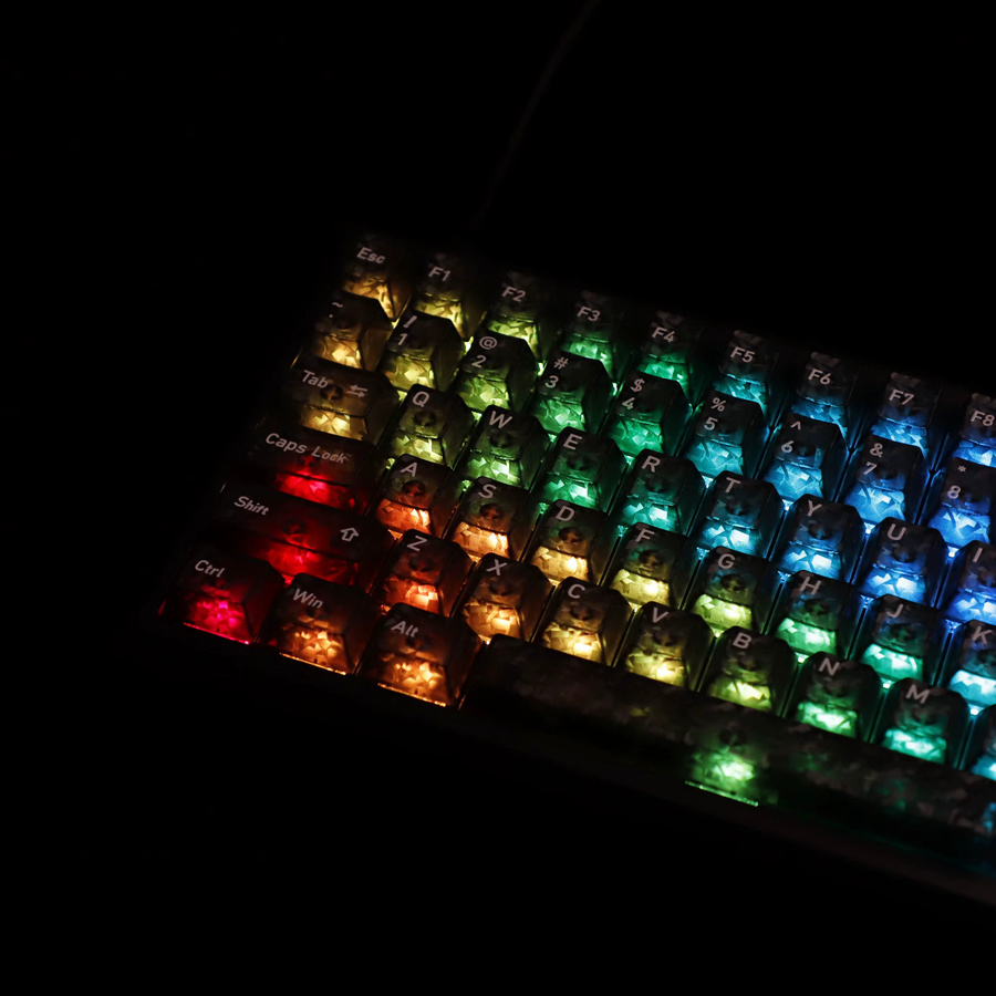 YMDK Cherry Keycaps mit Carbonfaser-Textur und Top-Print für MX mechanische Tastaturen in Schwarz, 136 Tasten mit Englisch, Russisch, Koreanisch und Japanisch - Bild 4