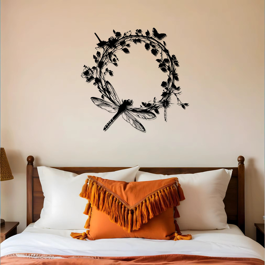 CIFBUY Wandkunst aus Metall in Schwarz mit floralem Blumenkranz- und Blattmuster, wetterfest für Innen und Außen, B/H: 20,3 x 30,5 cm - Bild 4