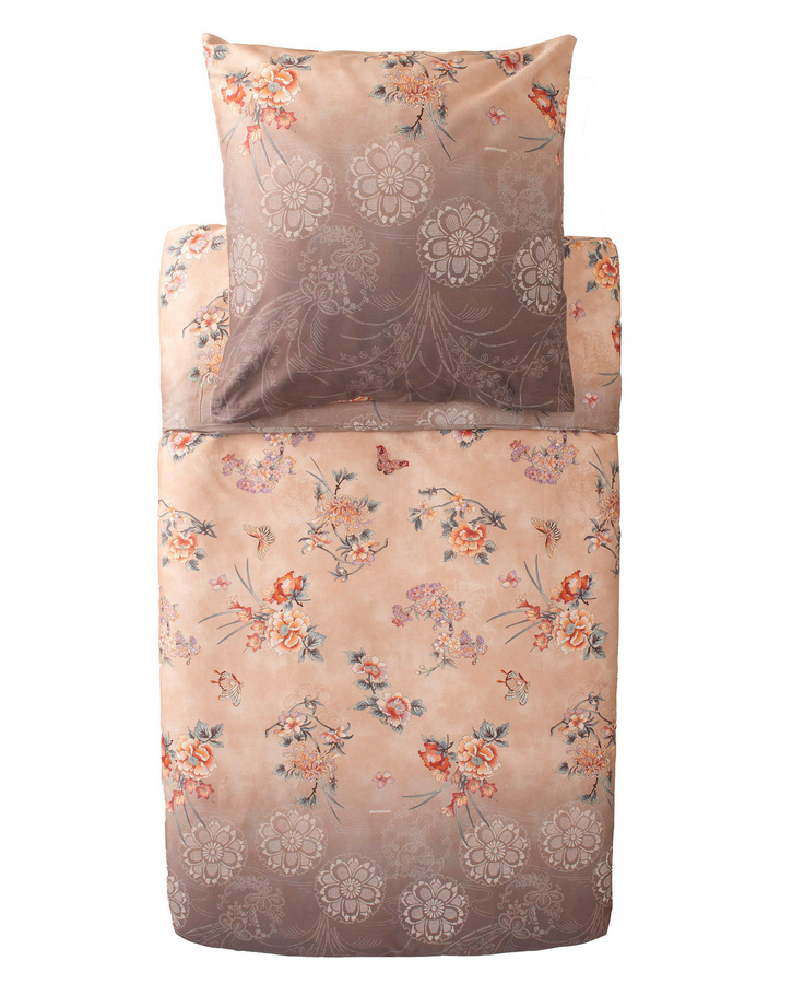 Bassetti Mako-Satin Bettwäsche Esperidi mit floralem Design in Beige, bestehend aus Bettbezug und Kissenbezug - Bild 1
