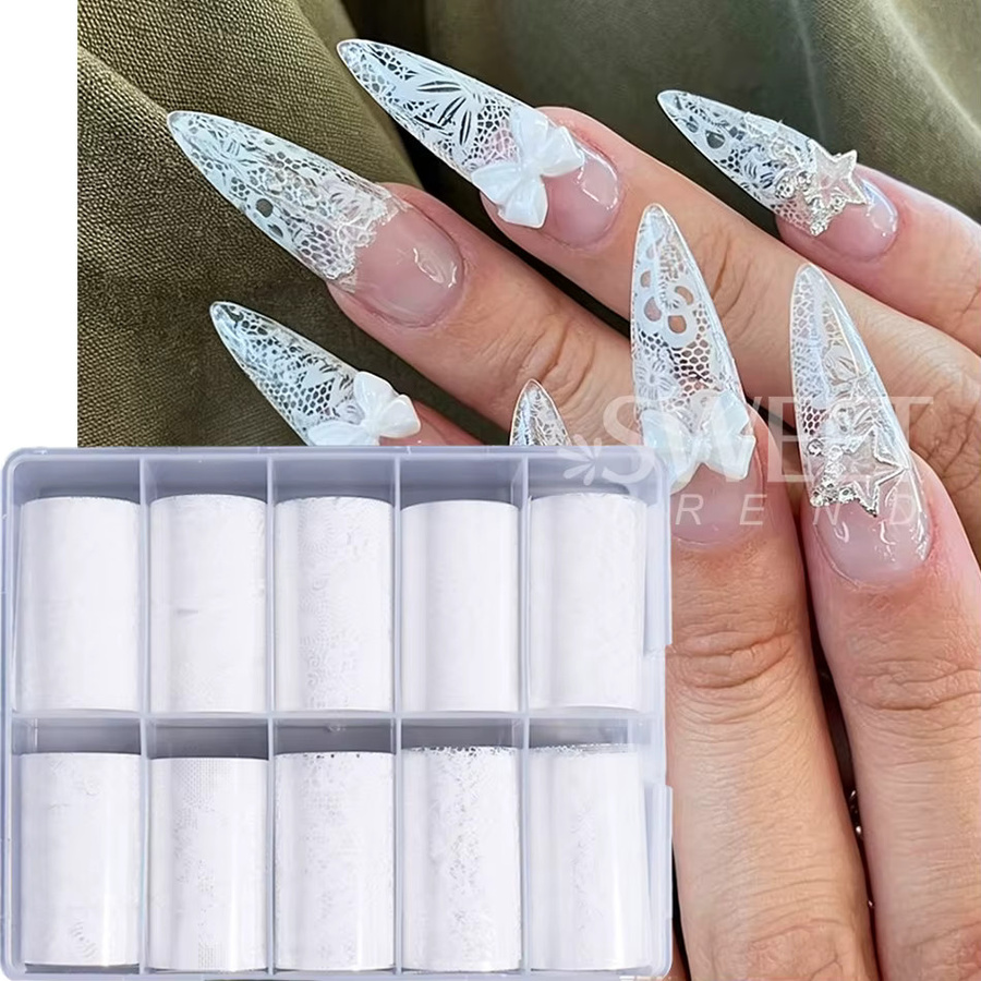 SWEET TREND Nageltransferfolien Schwarz/Weiße Spitzenblumen, 1 Box - Bild 2