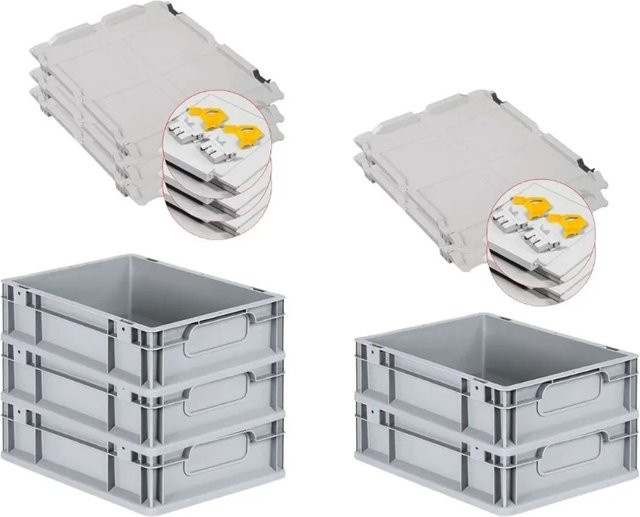 PROREGAL Spar Set 5x Eurobox Nextgen Economy mit Scharnierdeckel und gelben Schiebeschnappverschlüssen, Grau, H x B x T: 12 x 30 x 40 cm - Bild 1
