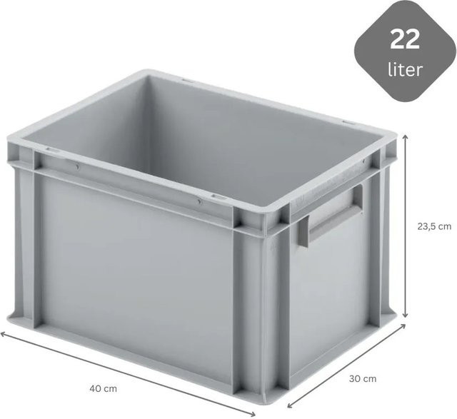 PROREGAL SuperSparSet 5 Euroboxen mit geschlossenem Griff und Auflagedeckel, Grau, H: 23,5 cm, B: 30 cm, T: 40 cm - Bild 1