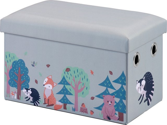 LIVARNO Sitztruhe mit Waldtiermotiv in Blau für das Kinderzimmer mit abnehmbarem Bezug - Bild 1
