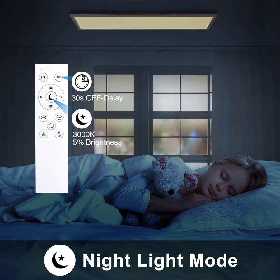 Oraymin LED-Panel-Deckenleuchte in Weiß mit RGB-Hintergrundbeleuchtung, dimmbar mit Fernbedienung, B/T: 100 x 25 cm, 30W - Bild 5