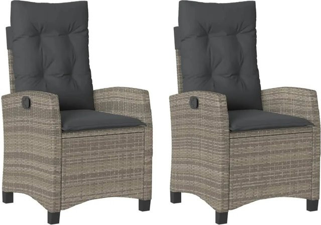 vidaXL Gartensessel Set aus 2 Stück in Grau mit Kissen aus Poly Rattan und pulverbeschichtetem Stahlrahmen - Bild 1