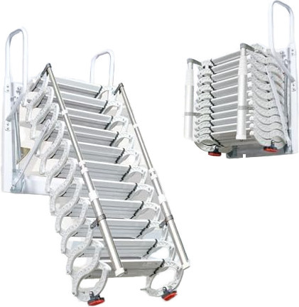 Weiße 12-stufige Dachboden-Wandleiter, zusammenklappbare und einziehbare Dachbodenleiter als faltbare Treppenverlängerung, Wandmontage, Höhe: 340 cm, Breite: 40 cm - Bild 1