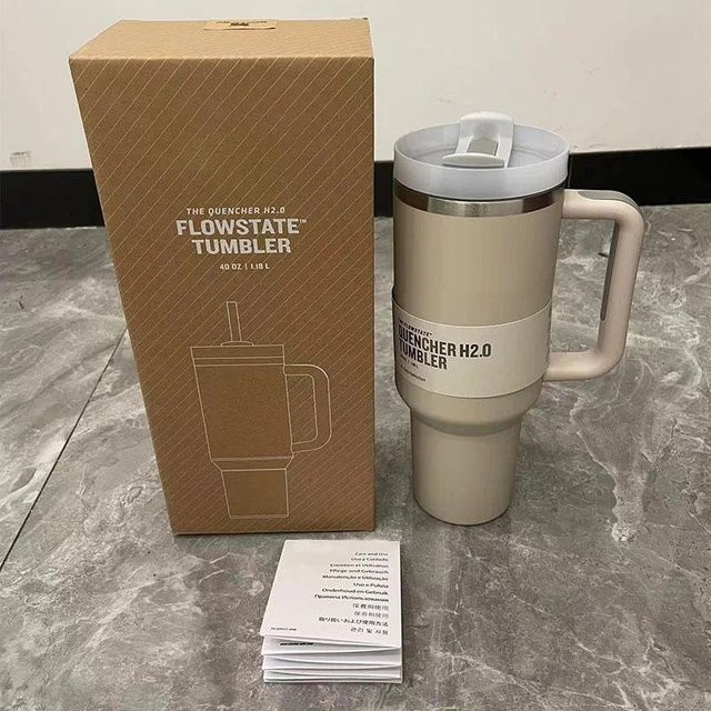 CoCo Xili Isolierte Edelstahl Wasserflasche mit Griff und Strohhalm, Beige, 1200 ml - Bild 1