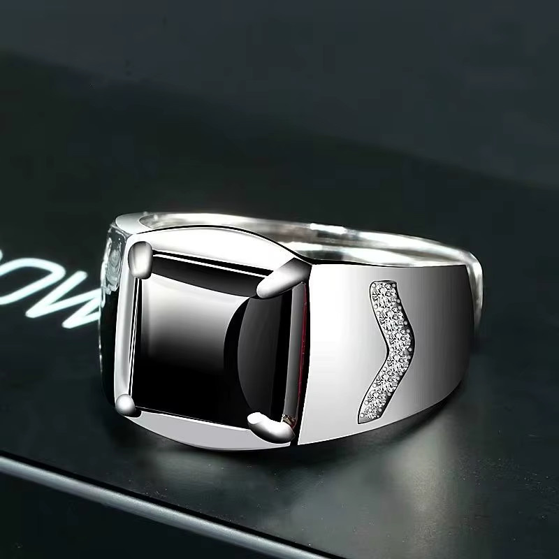 SAY Ring 925 Silber, schwarzer Achat, Unisex - Bild 5