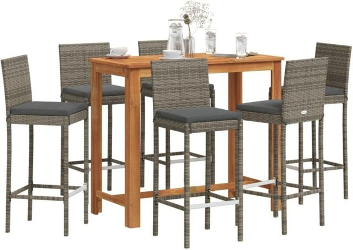 Vidaxl 7-teiliges Gartenbar-Set in Grau und Anthrazit aus Akazienmassivholz und Polyrattan im modernen Design - Bild 1