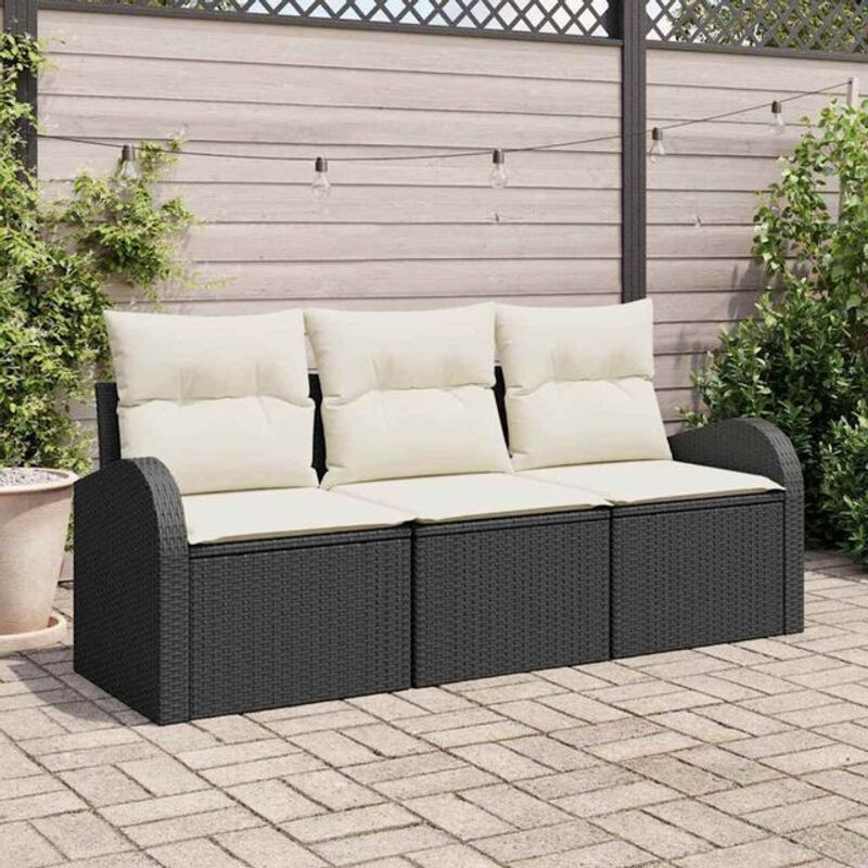 vidaxl Garten-Sofa-Set aus Poly-Rattan mit 3 Kissen in Schwarz und Weiß - Bild 1