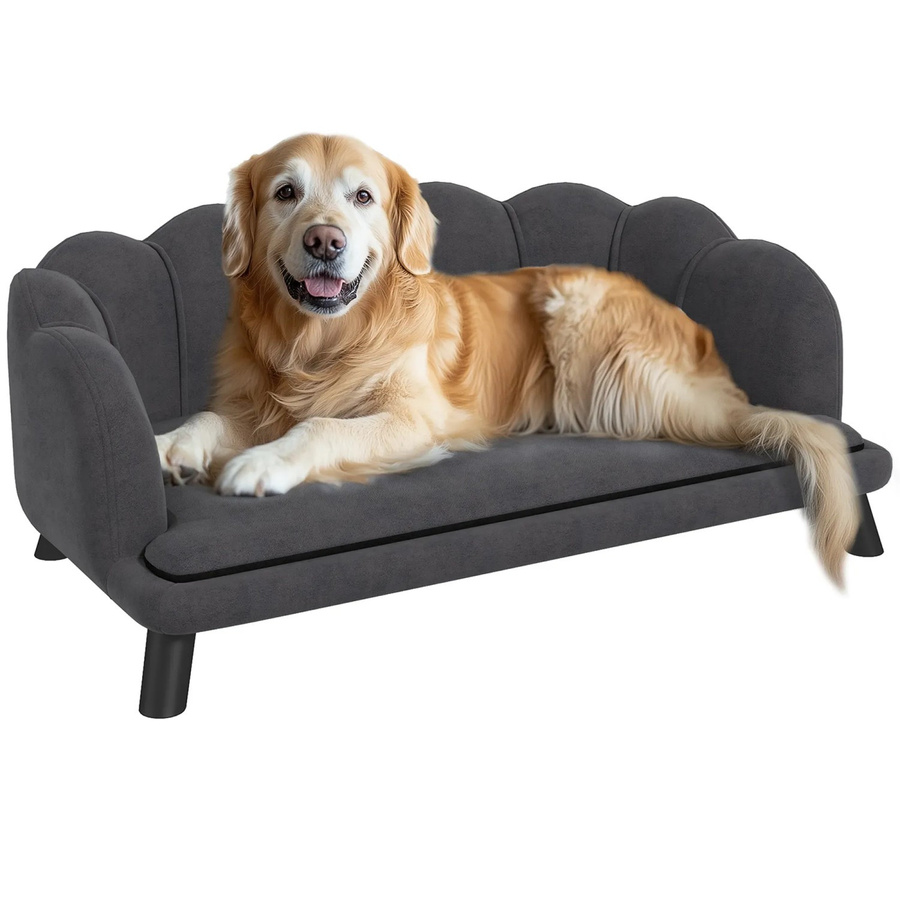 PawHut Hundesofa mit Rückenlehne und Holzbeinen in Dunkelgrau aus Velvet und Holz - Bild 2