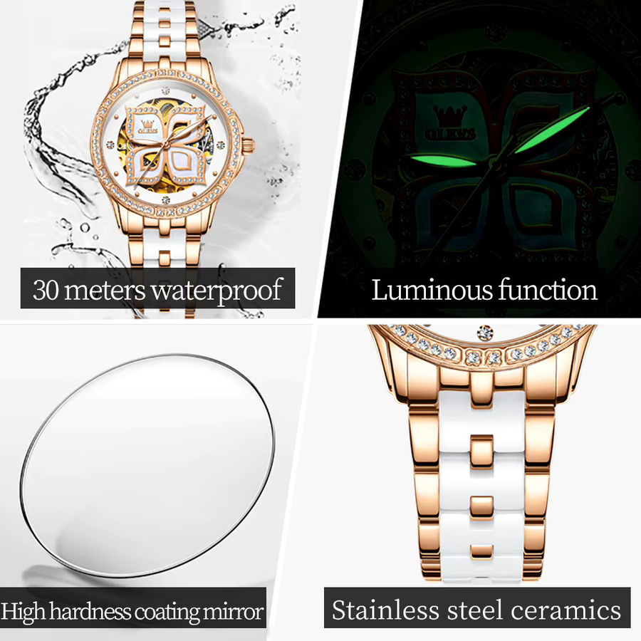 OLEVS Armbanduhr Automatik, Edelstahl, Keramik, Diamant, Damen - Bild 3