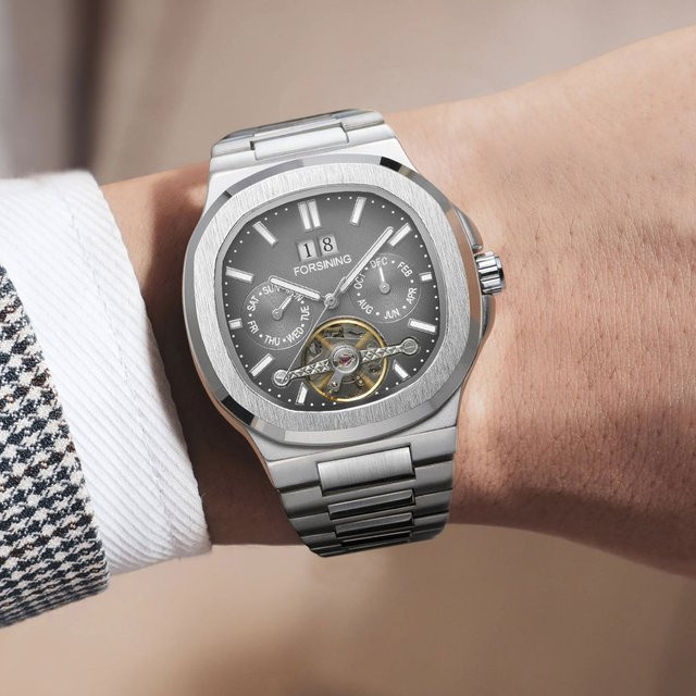 FORSINING Armbanduhr Automatik, Edelstahl, Blau, Herren - Bild 1