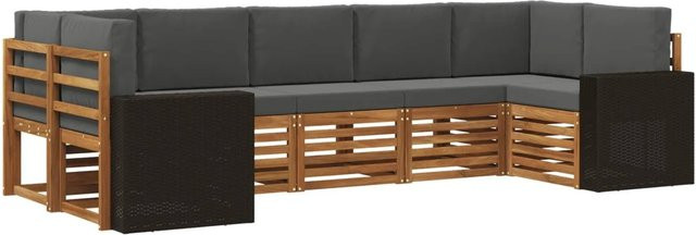vidaXL Ecksofa Set in L-Form aus Akazienholz mit Kissen in Anthrazit und Natur - Bild 1