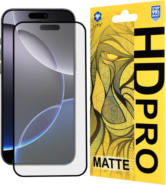 Lito HD Pro Mattierte Displayschutzfolie aus gehärtetem Glas für Apple iPhone 16 Pro Max in Schwarz - Bild 1