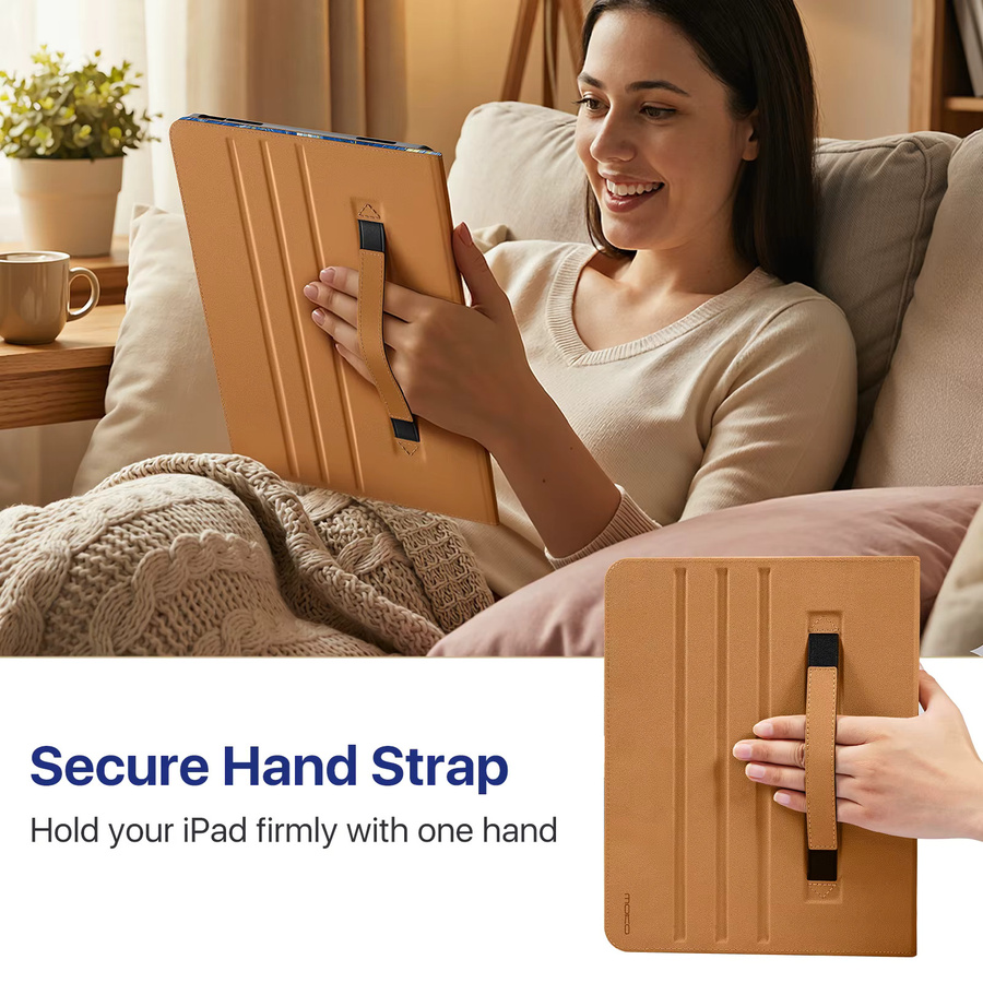 Leder-Folio-Standhülle für iPad Air 13 Zoll (M4/M3/M2) von dadanism mit Stifthalter, Handschlaufe und Tasche in Braun und Multicolour - Bild 4