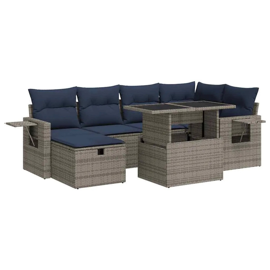 vidaXL 7-teilige Garten-Sofagarnitur aus Poly Rattan und Akazie in Grau mit Kissen - Bild 2