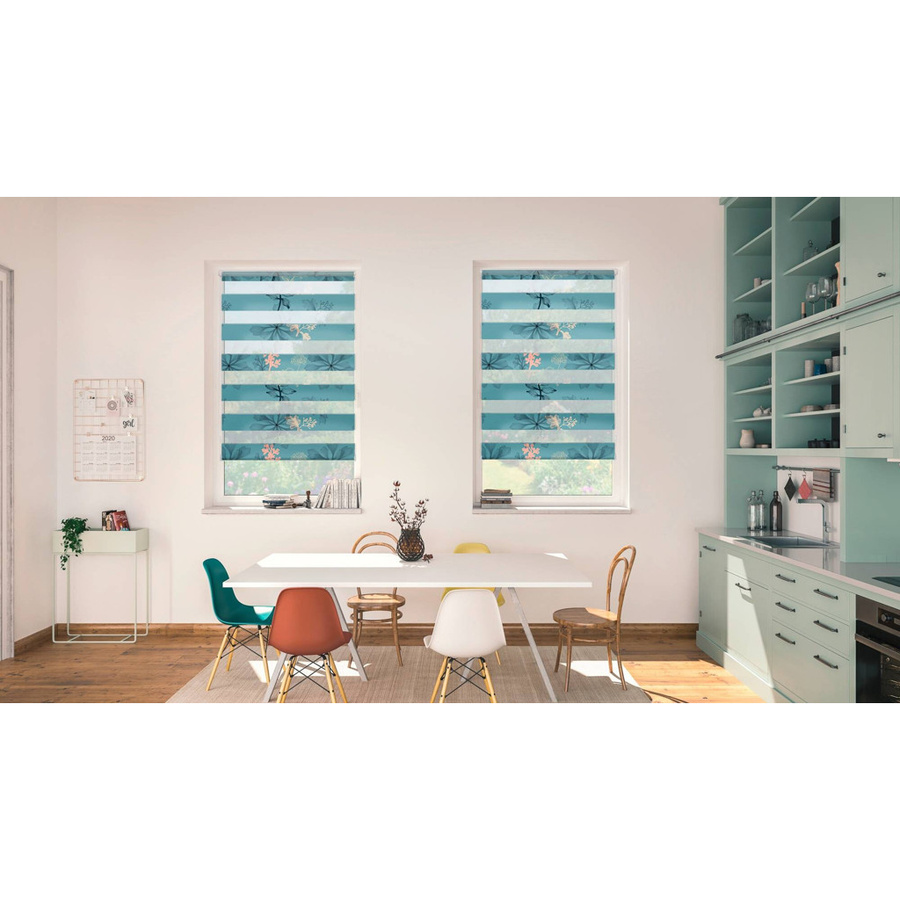 Lichtblick Duo Doppelrollo Aqua Floral Blau Klemmfix ohne Bohren B: 70 cm, H: 150 cm - Bild 2