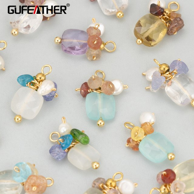 GUFEATHER Charms, Kupfer, 18 Karat vergoldet, Naturstein, Unisex - Bild 1