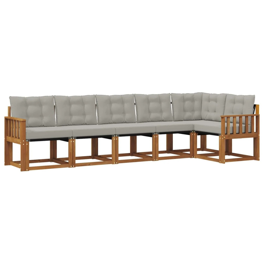 vidaXL Outdoor-Sofagarnitur 6-teilig aus Akazienholz und Textilene in Beige und Grau mit Kissen und Armlehnen - Bild 2