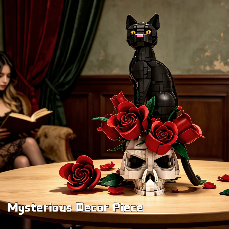 ZKZC Totenkopf-Katzen-Rosen-Blumen-Modell, Bausteine, 1576 Teile, ab 14 Jahren - Bild 3