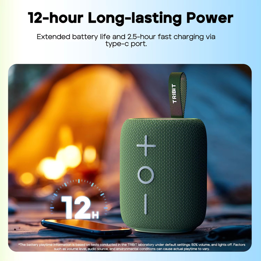Tribit StormBox Mini+ Bluetooth-Lautsprecher mit 12W Leistung, 360° Surround Sound, RGB-Beleuchtung und IPX7 Wasserschutz in Schwarz - Bild 4
