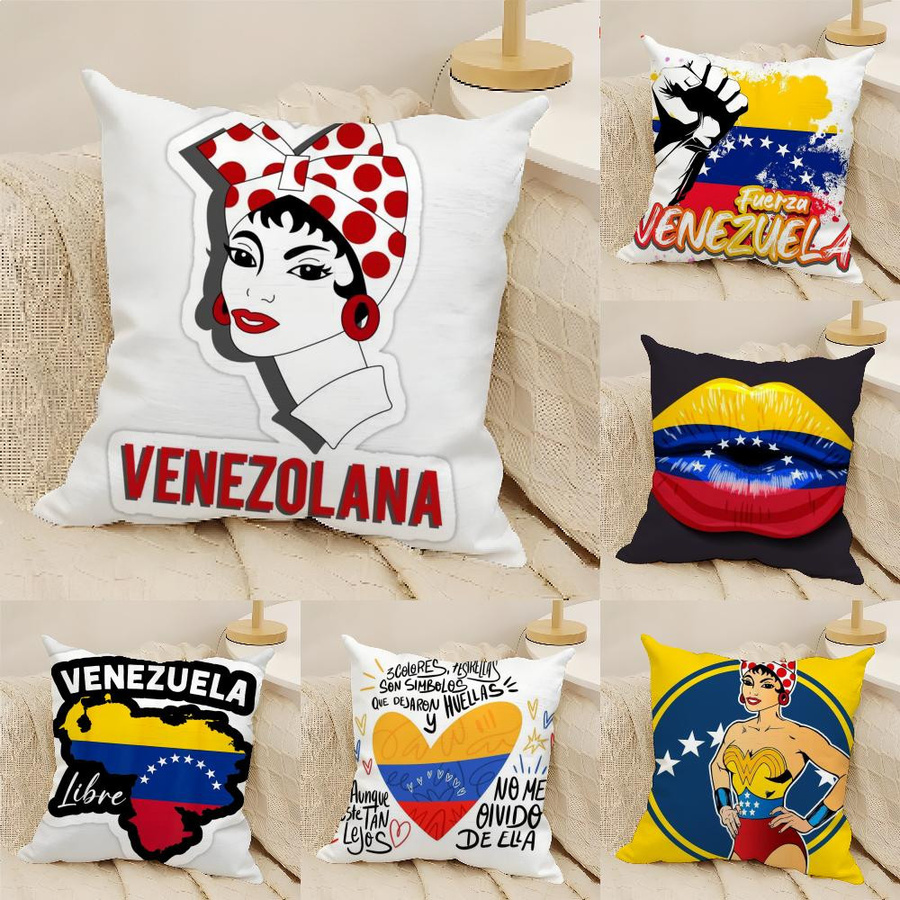 Dekorativer Kissenbezug Venezuela Kunstmotiv aus Leinen in Multicolor, B/H: 18 x 18 cm - Bild 2