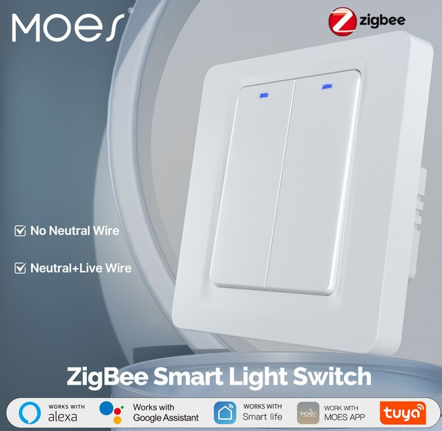 MOES ZigBee Smart Lichtschalter mit Tuya App-Fernbedienung, Magnetisches Rastrelais in Weiß, kompatibel mit Alexa und Google Home - Bild 1