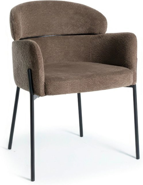 Bessagi Home Armlehnstuhl Chloe in Braun mit Webstoff und Metallgestell - Bild 1