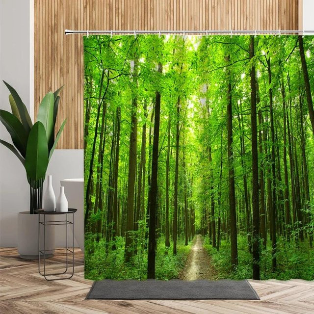 Wasserdichter 3D-Duschvorhang von Dunika Chen mit tropischem Wald-Motiv in Grün, B: 130 cm, H: 220 cm - Bild 1