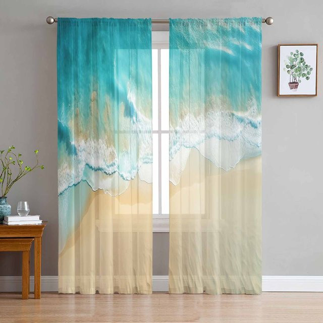 Super Six Chiffon-Fenstervorhänge Ozean-Sommer Design in Blau, Breite: 135 cm, Höhe: 114 cm - Bild 1
