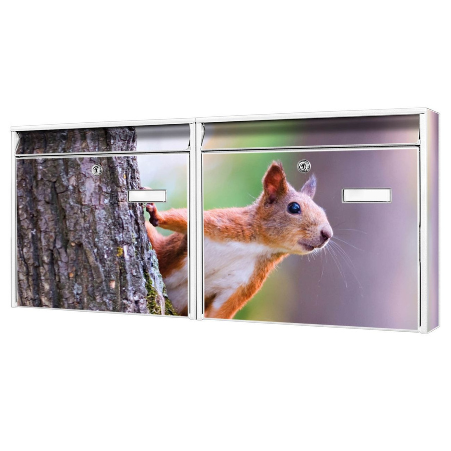 banjado Burg Wächter Doppelbriefkastenanlage mit Eichhörnchen-Motiv in Weiß und Mehrfarben, flexibel erweiterbar - Bild 1