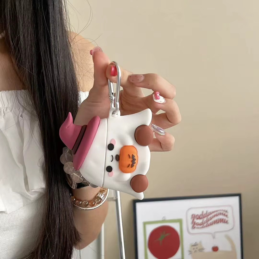 Silikon Kopfhörerhülle im Pumpkin Ghost Design für Apple AirPods 4, 3, 2, 1 und Pro 2 als Anti-Drop-Schutzhülle - Bild 3