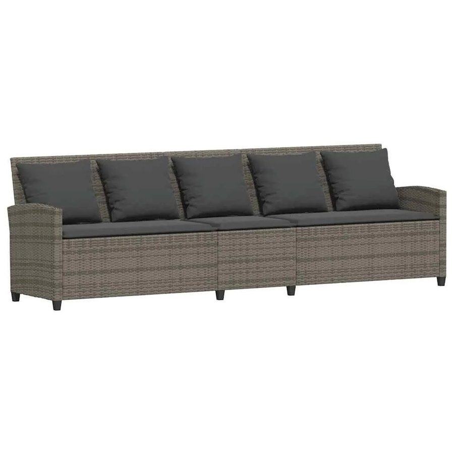 vidaXL Gartensofa 5-Sitzer Grau mit Kissen aus Poly Rattan und Metallgestell B/T/H: 280 x 87,5 x 68,5 cm - Bild 2