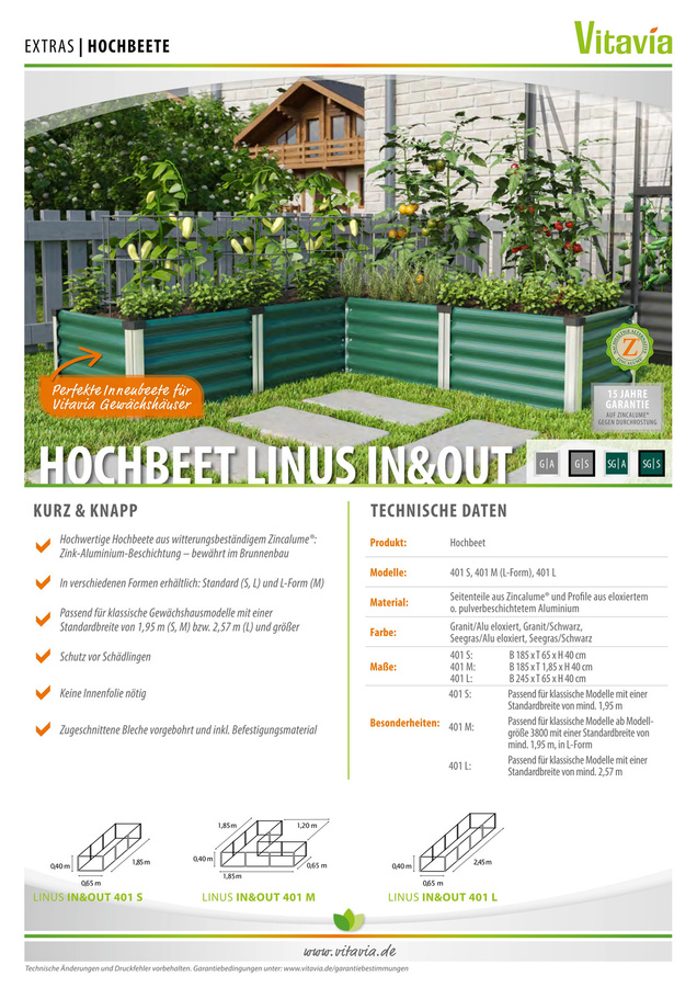 Vitavia Hochbeet Linus IN & OUT 401 L in Granit/Schwarz, B: 65 cm, L: 245 cm, H: 40 cm - Bild 3