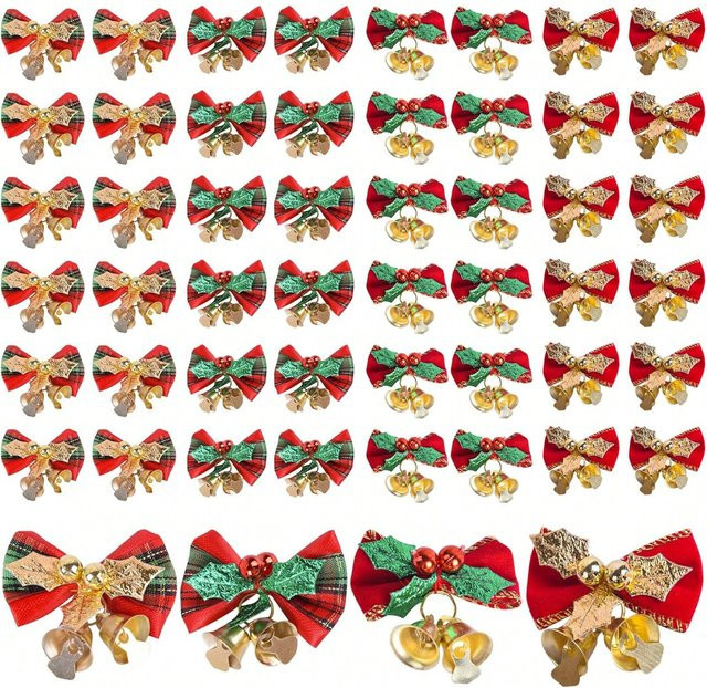 Grüne Weihnachtsschleifen mit Glocken zum Basteln für Weihnachtsbaumschmuck und Geschenkverpackungen - Bild 1