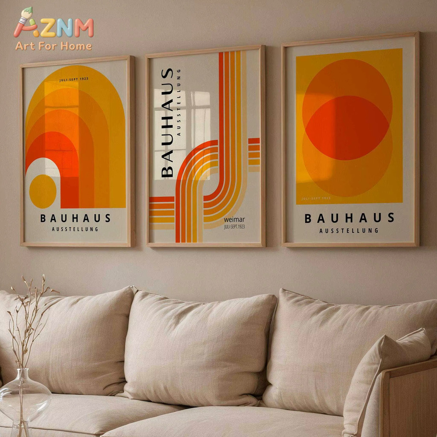 AZNM Bauhaus Geometrischer Leinwanddruck in Orange – Abstrakte Mid-Century Modern Wandkunst als minimalistisches Ausstellungsplakat - Bild 2