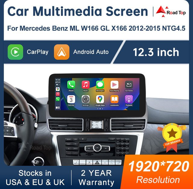 Road Top Multimedia Display mit 12,3 Zoll Touchscreen für Mercedes-Benz W166 GL X166 GLE GLS (2012-2018), Schwarz, mit Wireless CarPlay und Android Auto sowie Wi-Fi - Bild 1