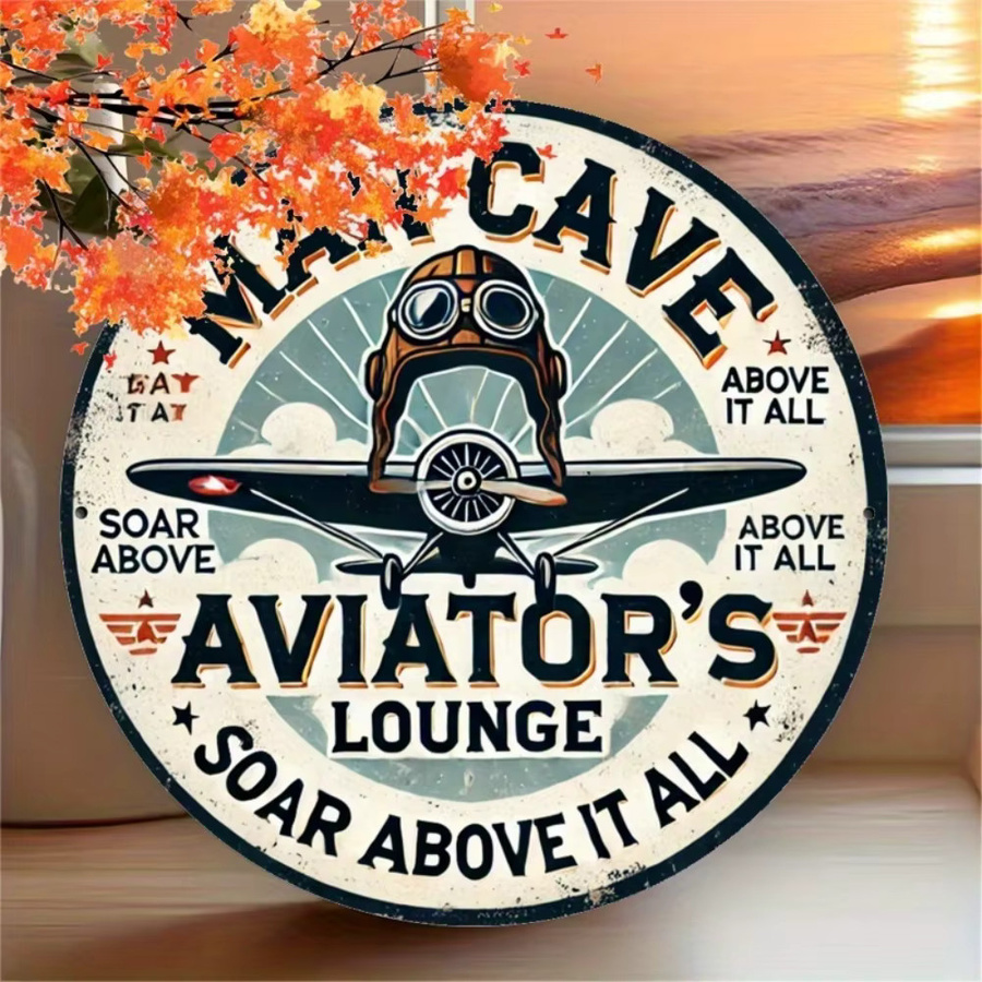 Vintage Wandschild aus Eisen von Potdemiel mit Pilot- und Doppeldecker-Design für deine Man Cave oder Pilot's Lounge, B/H: 20,3 x 20,3 cm - Bild 5