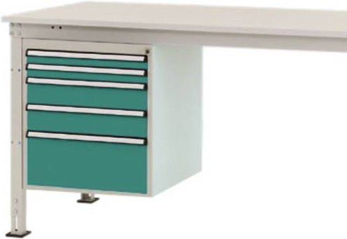 Manuflex ZB4863.0001 Gehäuse-Unterbau Stationär in Grün/Mehrfarbig mit 5 Schubfächern und Nutzhöhe: 500 mm für Tischtiefe: 1000 mm - Bild 1