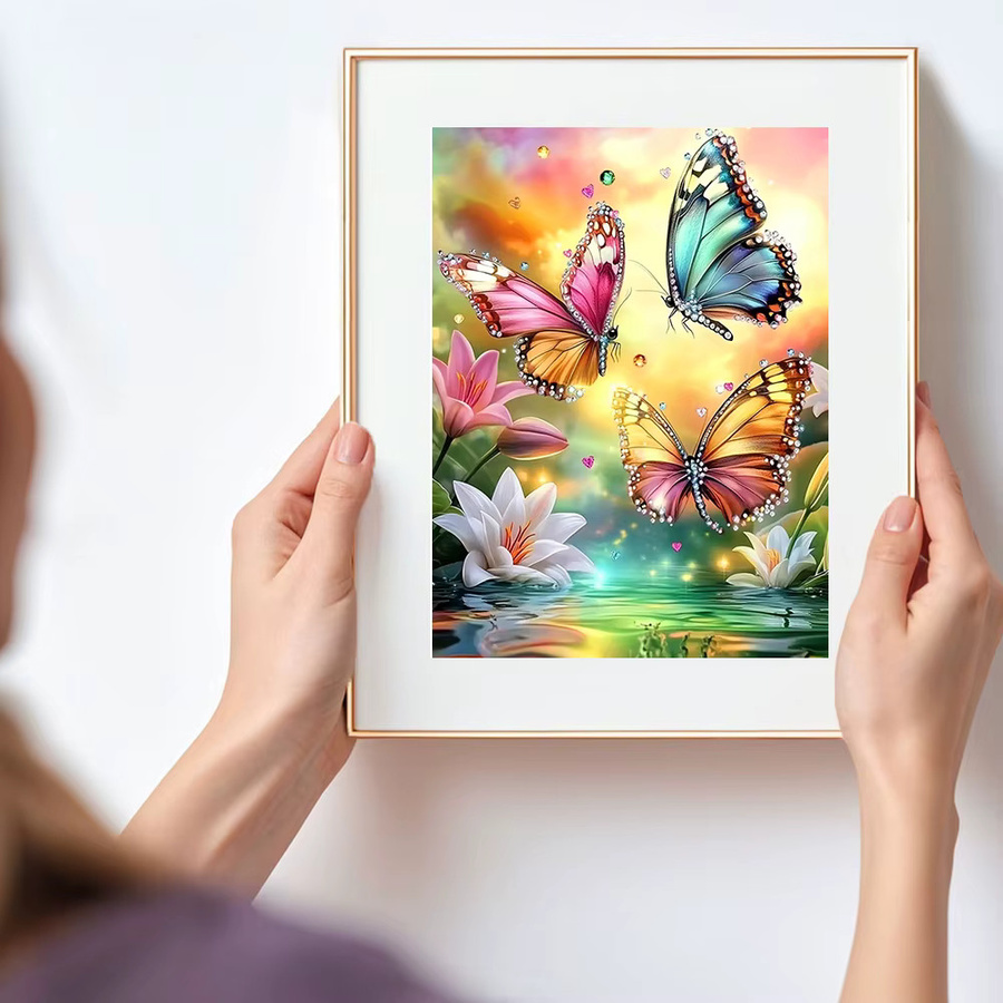 Huacan 5D-Diamantgemälde zum Selbermachen mit Schmetterling und Lilien in Multicolour, B/H: 30 x 20 cm - Bild 3