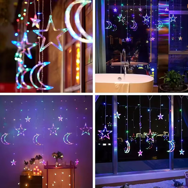 USB-betriebene LED-Vorhanglichterkette mit Stern- und Mondmotiven in Mehrfarbig (RGB) für Schlafzimmer und Garten als Weihnachtsdekoration - Bild 5