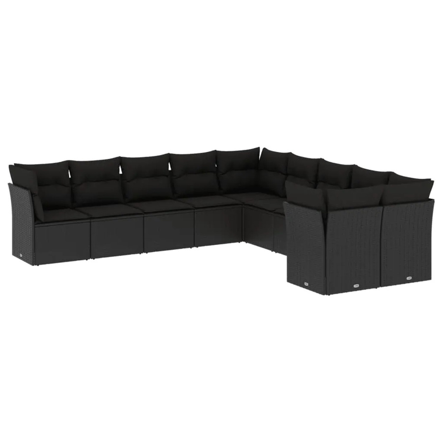 vidaXL 10-teilige Garten-Sofagarnitur in L-Form aus Polyrattan mit Kissen in Schwarz - Bild 2