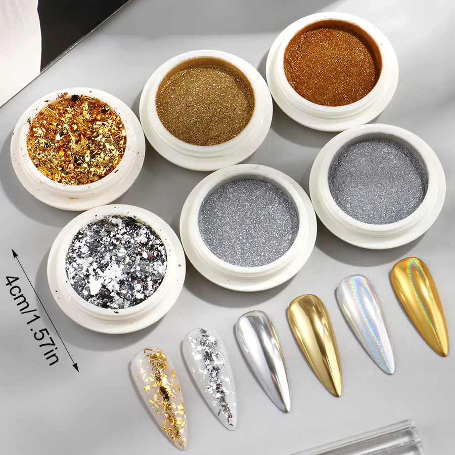 Full Beauty Nagelpulver Metallic, Chrom Gold Silber, 6 Stück - Bild 3