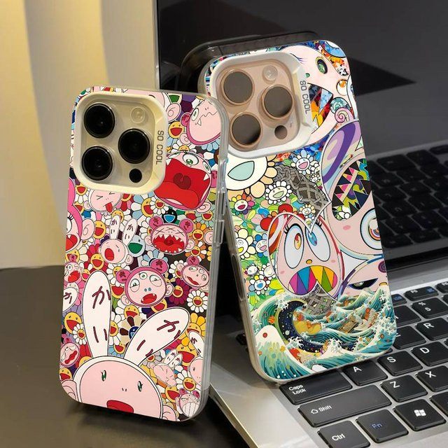 T-Takashi M-Murakami Sunflower Serie Handyhülle für iPhone 17 16 15 14 13 12 11 Pro Max Plus in Bunt und Silber - Bild 1