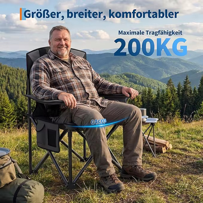 HiMISS 2er Set ultrabreite Campingstühle mit gepolsterter hoher Rückenlehne, zusammenklappbar, Belastbarkeit bis 200 kg - Bild 3