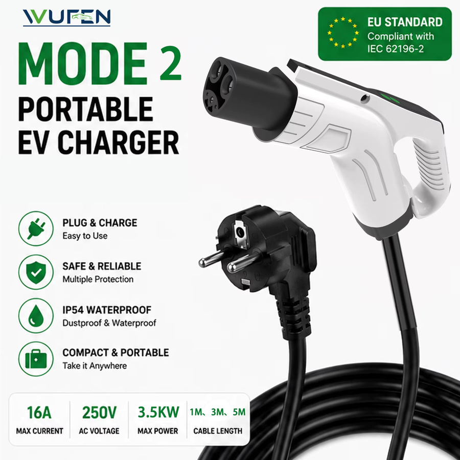 WUFEN Tragbares Elektrofahrzeug-Ladegerät 3,5KW 16A mit 1M-5M Kabel, EU-Stecker und NACS-Ladung für Tesla Elektroautos, Farbe: Weiß - Bild 3