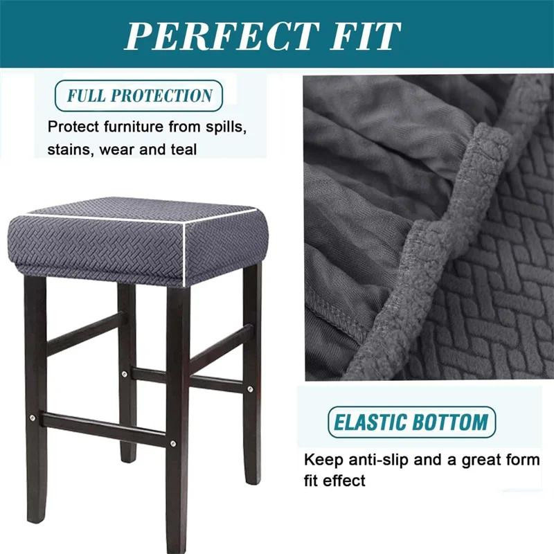 Yiran Furniture Quadratischer Hockerbezug aus Jacquard mit elastischem Band, Waschbarer Sitzbezug für Barhocker und Thekenhocker im modernen Stil - Bild 1