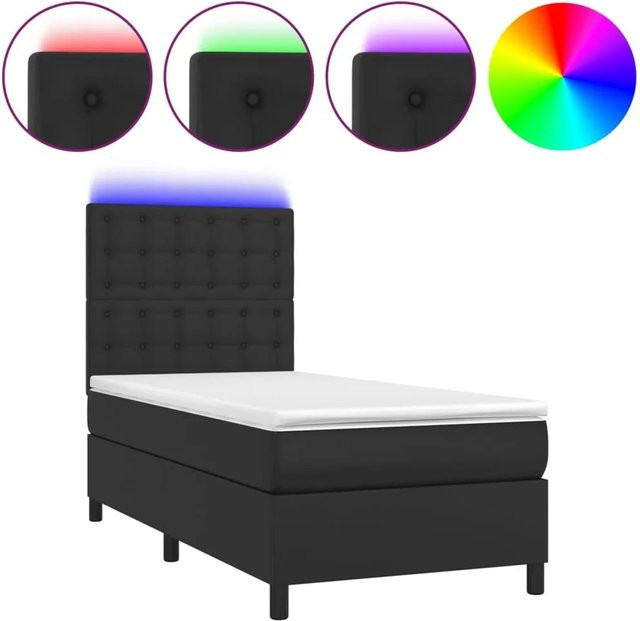 vidaXL Boxspringbett mit Matratze und LED in Schwarz, Hybrid-Bett mit USB-Ladeport und Unterbettbeleuchtung, B/T/H: 80 x 200 cm - Bild 1